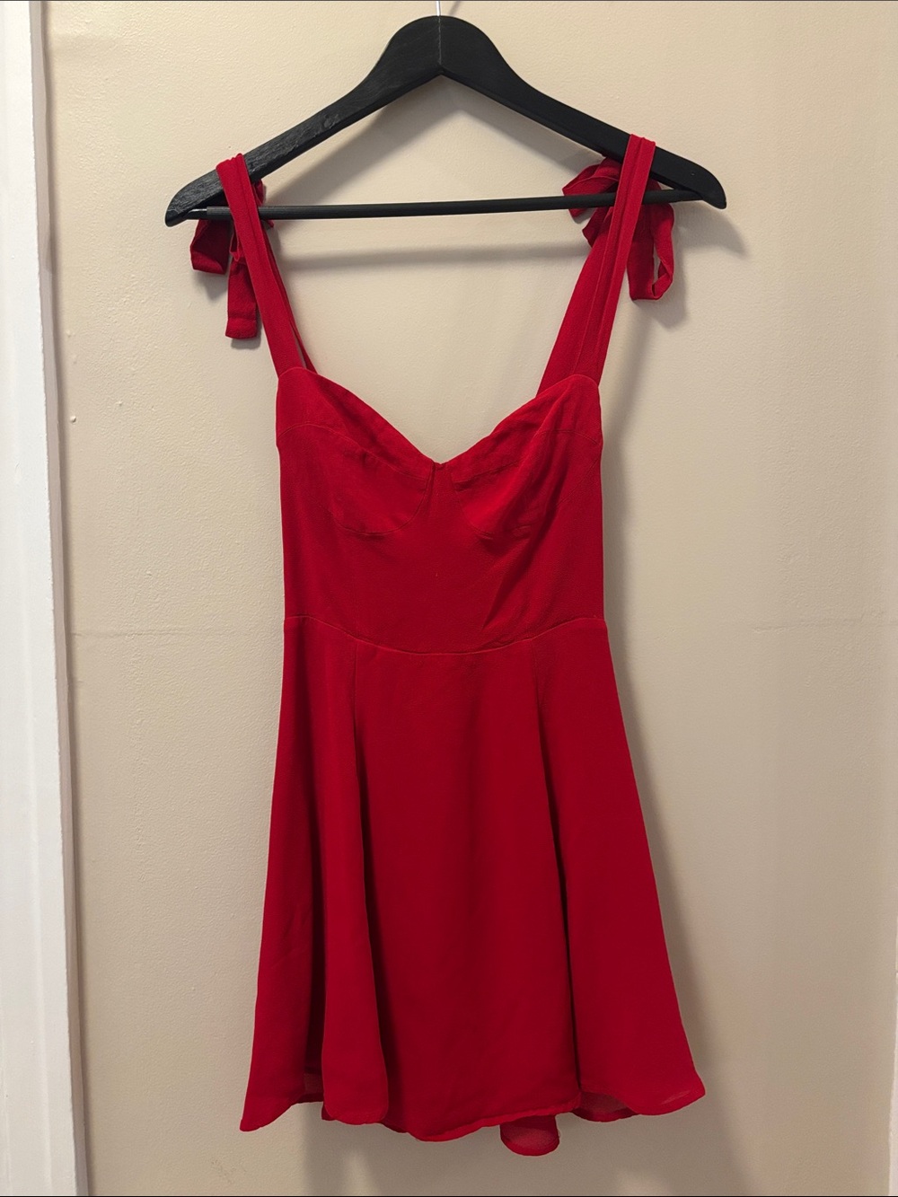 Reformation Red Tie-Shoulder Sweetheart Mini Dress